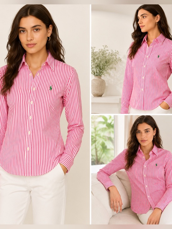Ralph Lauren Tops - Ralph Lauren Pink and White Striped Button-Down Shirt